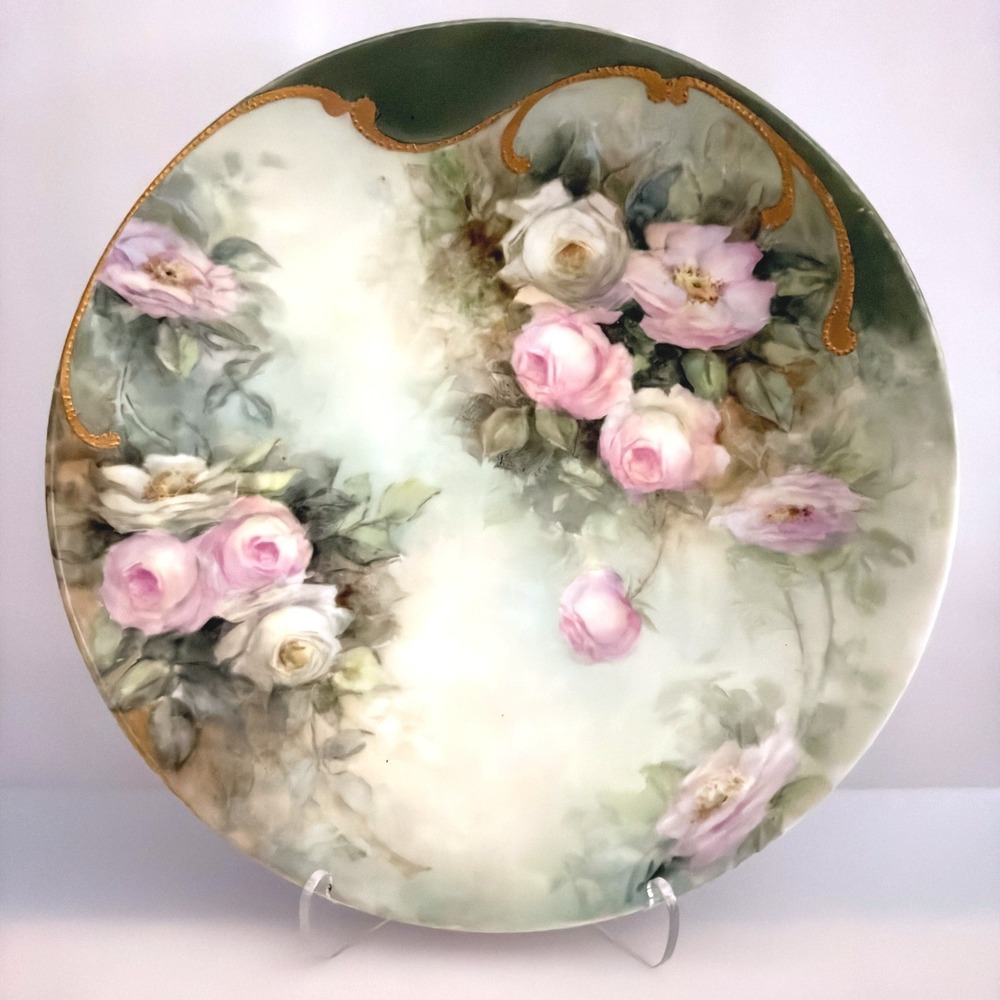 Antique JPL Jean Pouyat Limoges France Hand Painted Rose Plate Signed Hare 8.5"